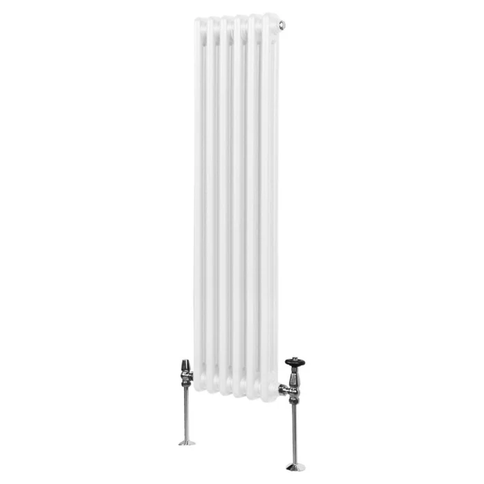 Traditional 2 Column Radiator 1500mm x 292mm Modern Central Heating Heater Gloss White Carbon Steel Vertical Wall Mounted Kitchen Living Room Bathroom Cleaning Brush Fixing Kit & Brackets