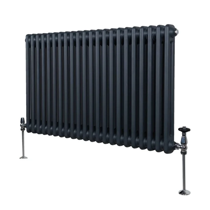 Traditional 2 Column Radiator 600mm x 1012mm Modern Central Heating Heater Matt Anthracite Grey Carbon Steel Horizontal Wall Mounted Kitchen Living Room Bathroom Cleaning Brush Fixing Kit & Brackets