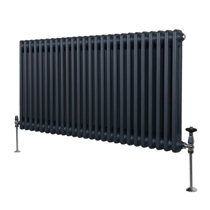 Traditional 2 Column Radiator 600mm x 1192mm Modern Central Heating Heater Matt Anthracite Grey Carbon Steel Horizontal Wall Mounted Kitchen Living Room Bathroom Cleaning Brush Fixing Kit & Brackets
