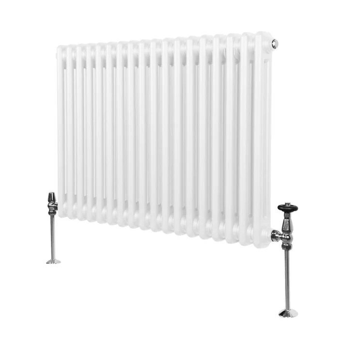 Traditional 2 Column Radiator 600mm x 832mm Modern Central Heating Heater Gloss White Carbon Steel Horizontal Wall Mounted Kitchen Living Room Bathroom FREE Cleaning Brush Fixing Kit & Brackets