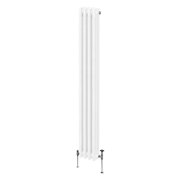 Traditional 3 Column Radiator 1800mm x 202mm Modern Central Heating Heater Gloss White Carbon Steel Vertical Wall Mounted Kitchen Living Room Bathroom Cleaning Brush Fixing Kit & Brackets