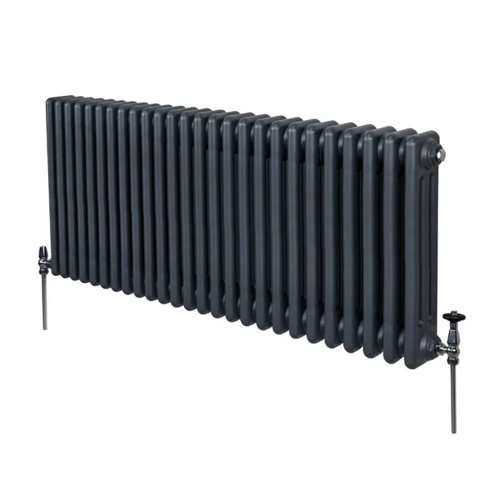 Traditional 3 Column Radiator 600mm x 1192mm Modern Central Heating Heater Matt Anthracite Grey Carbon Steel Horizontal Wall Mounted Kitchen Living Room Bathroom Cleaning Brush Fixing Kit & Brackets