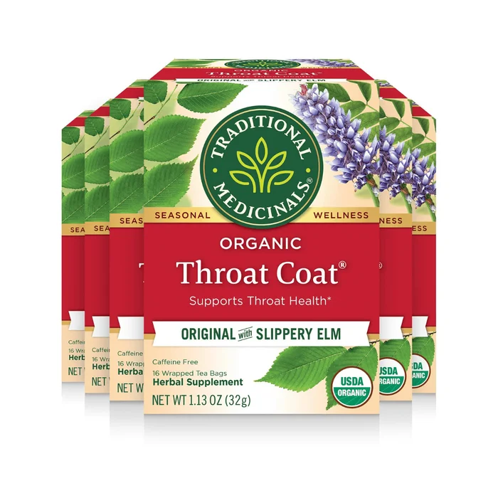 Traditional Medicinals Tea, Organic Throat Coat, Supports Throat Health, 96 Tea Bags (6 Pack)