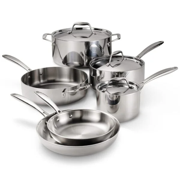 Tramontina Tri-Ply Clad Stainless Steel 9-Piece Cookware Set with Lids, NSF-Certified