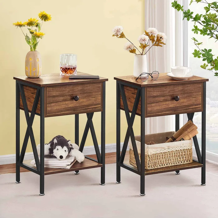 Trent Austin Design Perna Steel Nightstand (Set of 2) – Brown