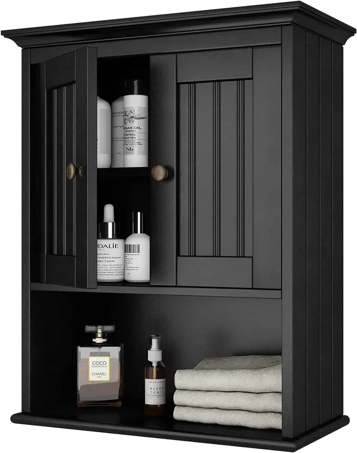 Treocho Wood Wall Cabinet Bathroom Medicine Cabinet Storage, Black