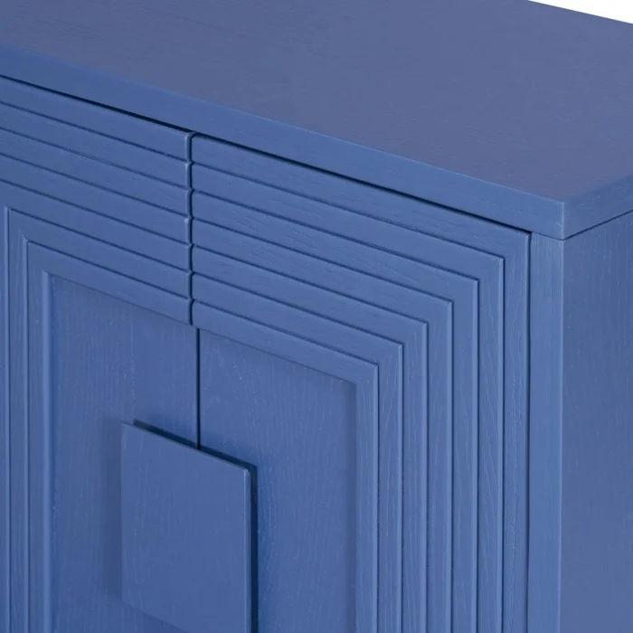 TREXM Vintage Distressed 4-Door Sideboard with Adjustable Shelves and Geometric Pattern for Dining GL-N715P198323M