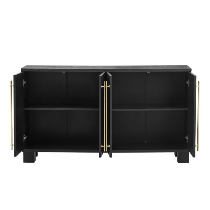 TREXM Wood Traditional Style Sideboard with Adjustable Shelves and Gold Handles for Kitchen, Dining GL-N715P232696B