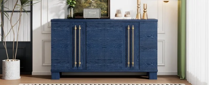 TREXM Wood Traditional Style Sideboard with Adjustable Shelves and Gold Handles for Kitchen, Dining GL-N715P232696M
