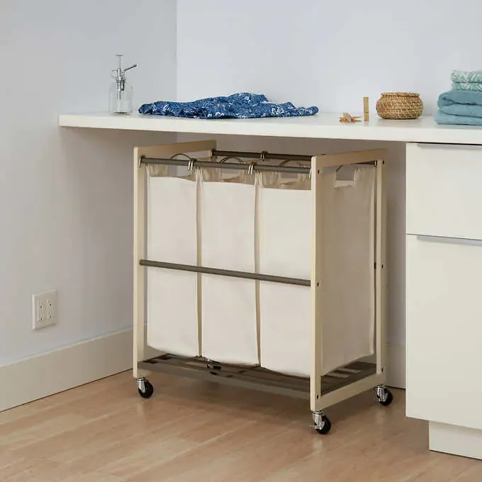 TRINITY TBFPNC-2103 3-Bag Laundry Cart, White