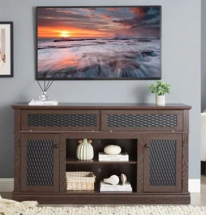 TV Stand Electric Fireplace Glass Shelves,YS-027-2FD-CHE GL-W1758P231683