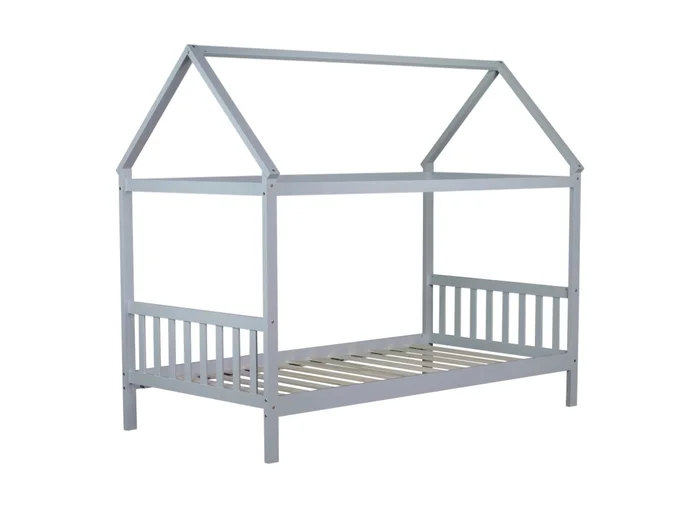 Twin House Bed with Headboard and Footboard, Twin Rubber Wood Bed with House Frame,Light Grey GL-W504P225966