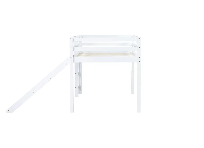 Twin Low Loft Bed with Slide, Ladder, Safety Guardrails, Rubber Wood Twin Loft Bed,White GL-W504P218525