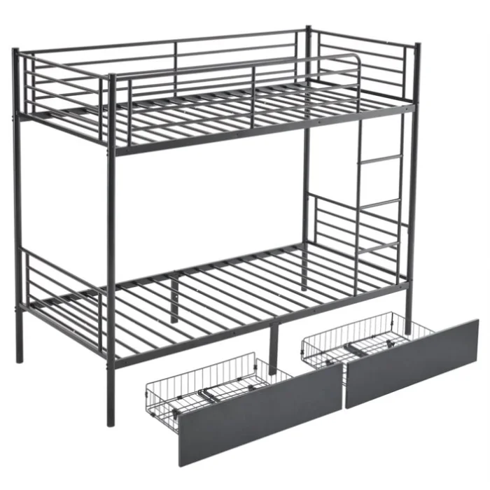 Twin Over Twin Convertible Bunk Bed with 2 Storage Drawers, Metal Bunk Bed Can be 03534327