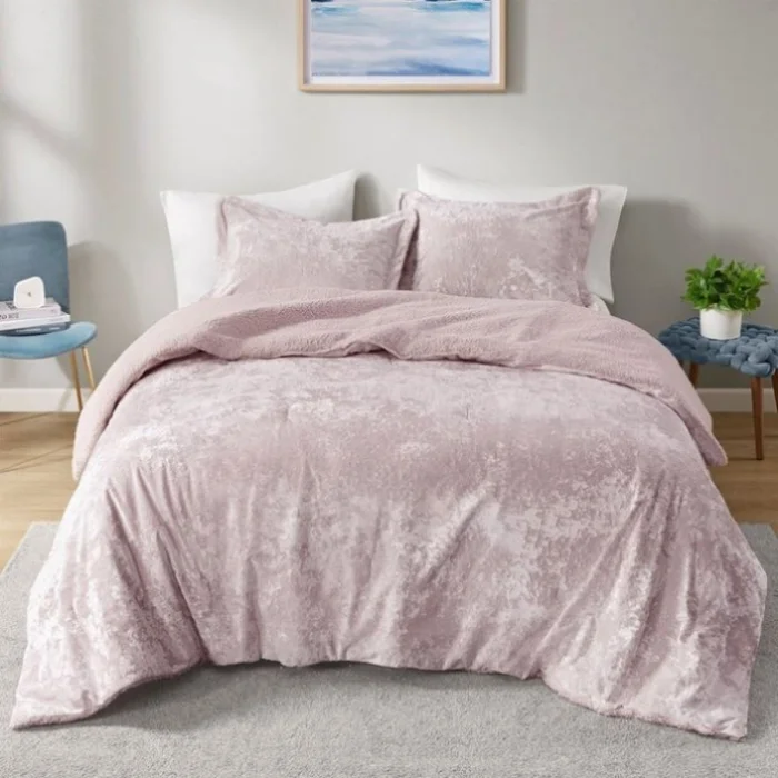 Twin/Twin XL Crushed Velvet Sherpa Reversible Comforter Set GL-B035129827