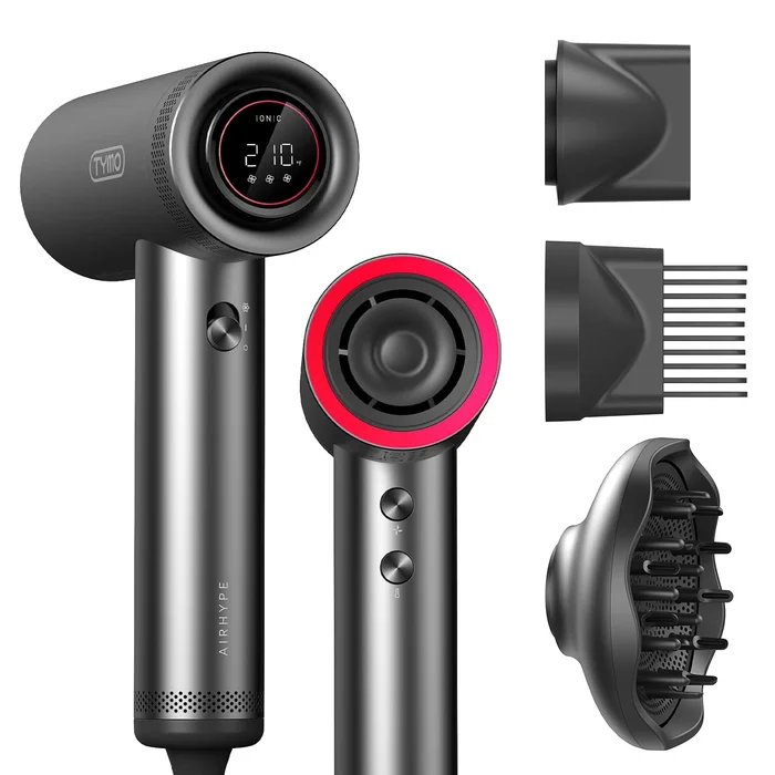 TYMO Diffuser Hair Dryer for Women – 1500W Professional High Speed Ionic Blow Dryer with Comb, Metal Gray