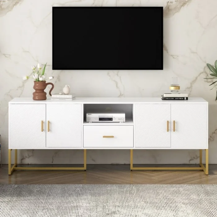 U-Can Modern TV Stand for TV up to 70 Inches,TV Cabinet with 1 Drawer, 2 Cabinets and Metal Legs, GL-N724P198473K