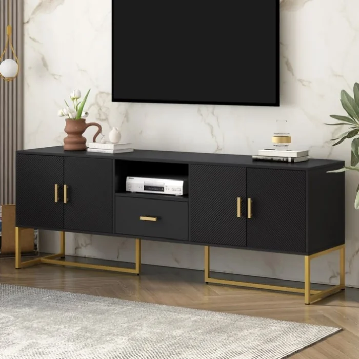 U-Can Modern TV Stand for TV up to 70 Inches,TV Cabinet with 1 Drawer, 2 Cabinets and Metal Legs, GL-N724P198472B