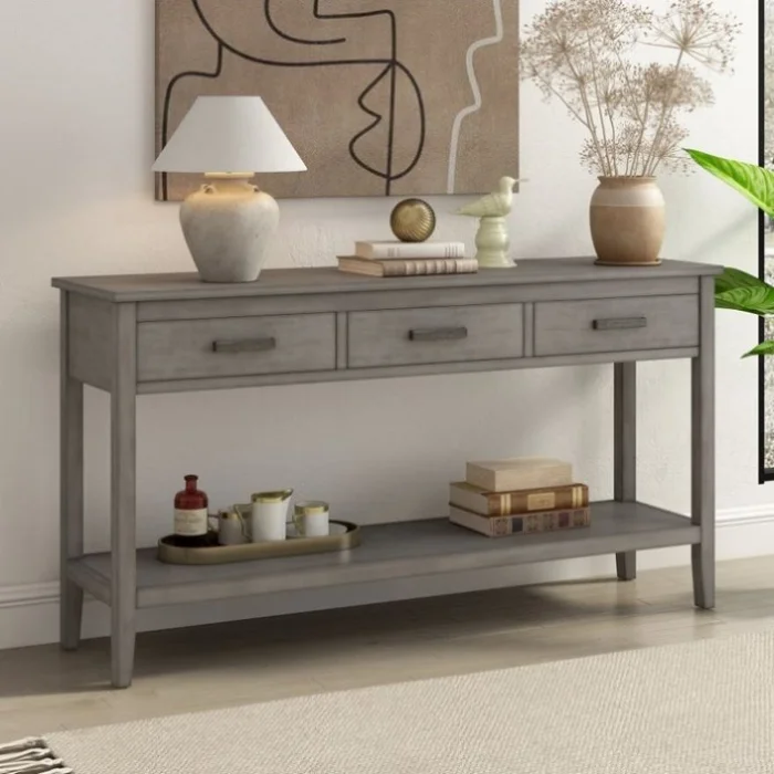 U_STYLE Contemporary 3-Drawer Console Table with 1 Shelf, Entrance Table for Entryway, Hallway, GL-N711P234485E