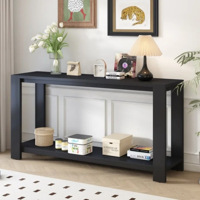 U_STYLE Distinctive Features of a Minimalist Console Table with Bottom Shelf and Four Legs, Suitable GL-N711P173084B