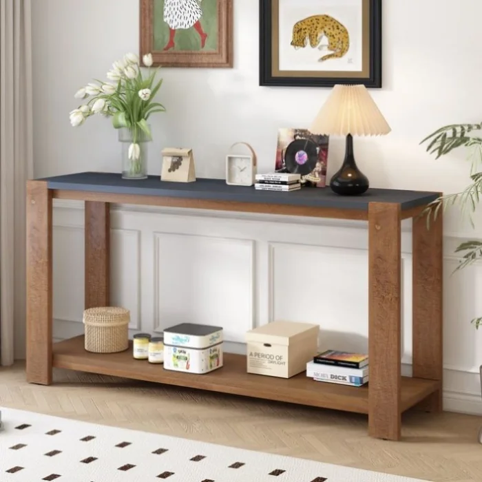 U_STYLE Distinctive Features of a Minimalist Console Table with Bottom Shelf and Four Legs, Suitable GL-N711P173084D