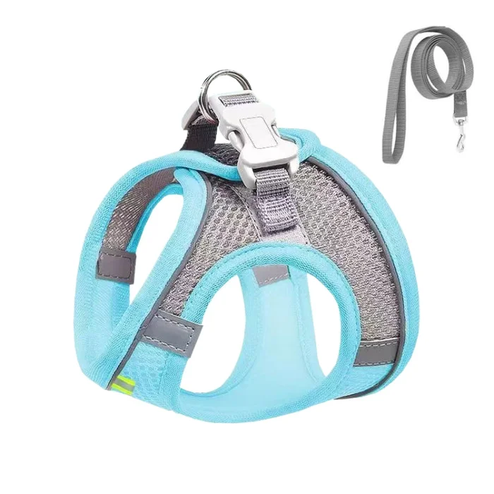 Undershirt Style Pet Chest Harness Summer Breathable Reflective Dog Leash, Style: Blue+1.5m Flat Rope(XS)