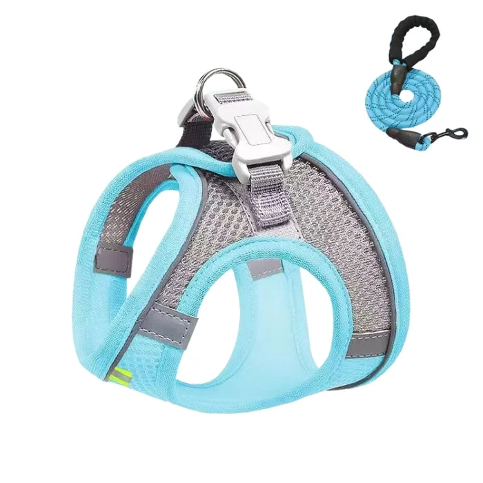 Undershirt Style Pet Chest Harness Summer Breathable Reflective Dog Leash, Style: Blue+1.5m Round Rope(L)