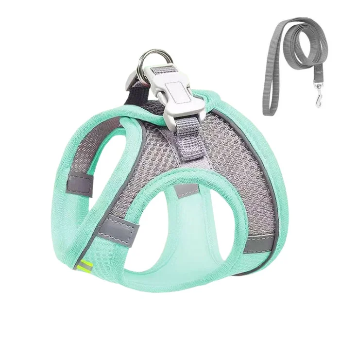 Undershirt Style Pet Chest Harness Summer Breathable Reflective Dog Leash, Style: Green+1.5m Flat Rope(XXS)