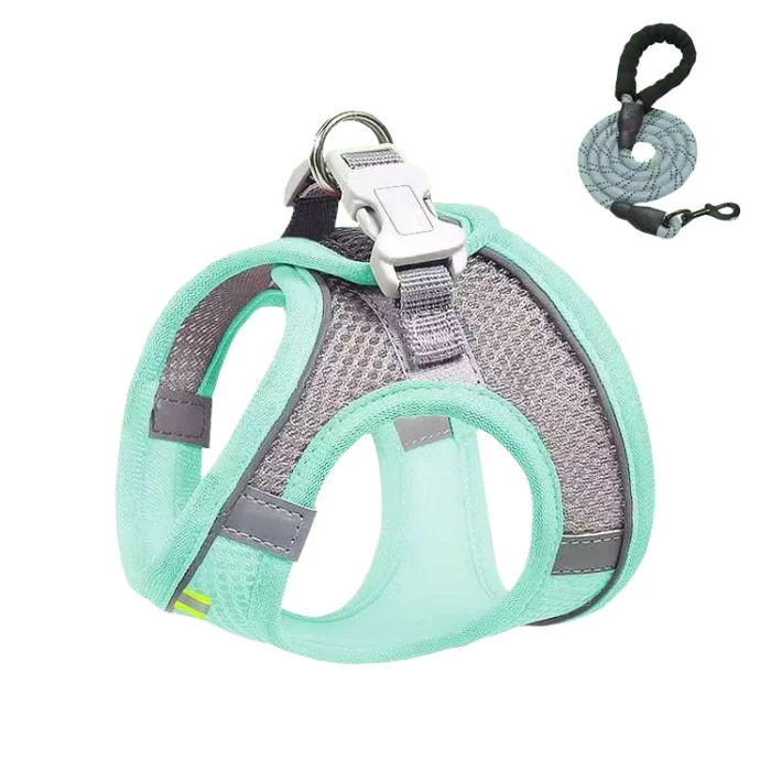 Undershirt Style Pet Chest Harness Summer Breathable Reflective Dog Leash, Style: Green+1.5m Round Rope(M)