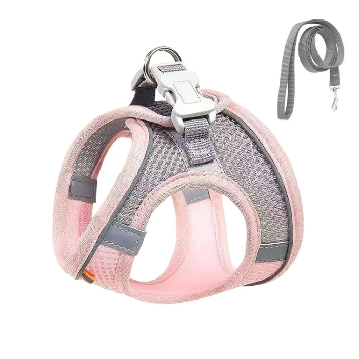 Undershirt Style Pet Chest Harness Summer Breathable Reflective Dog Leash, Style: Pink+1.5m Flat Rope(XXS)