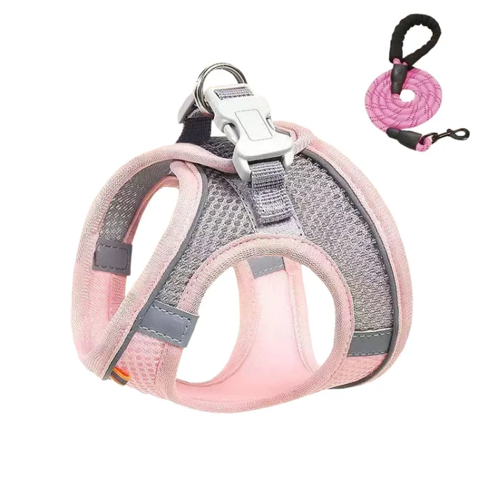 Undershirt Style Pet Chest Harness Summer Breathable Reflective Dog Leash, Style: Pink+2m Round Rope(L)