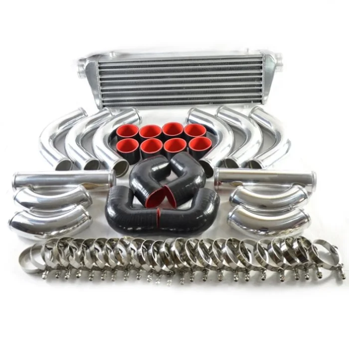 Universal 12 pcs 2.5′ Black Coupler+ Chrome Piping+Intercooler Kit+T-Bolt Clamps Silver 64461077
