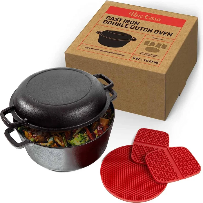 Uno Casa 2in1 Dutch Oven Large – 5 Quart Dutch Oven Pot with Lid