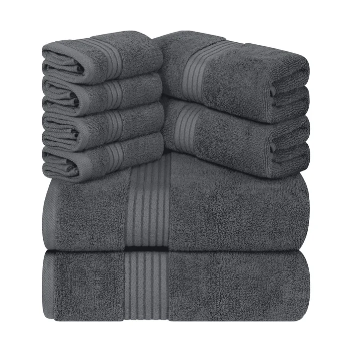 Utopia Towels 8-Piece Premium Towel Set, 2 Bath Towels, 2 Hand Towels, and 4 Wash Cloths, (Grey)