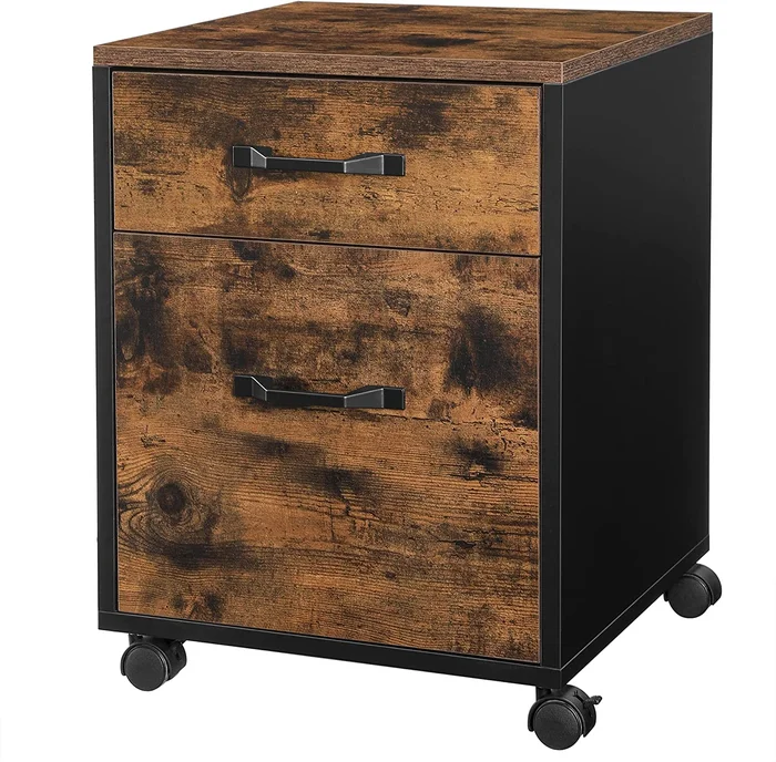 VASAGLE Cabinet with 2 Drawers and Wheels, Rustic Brown