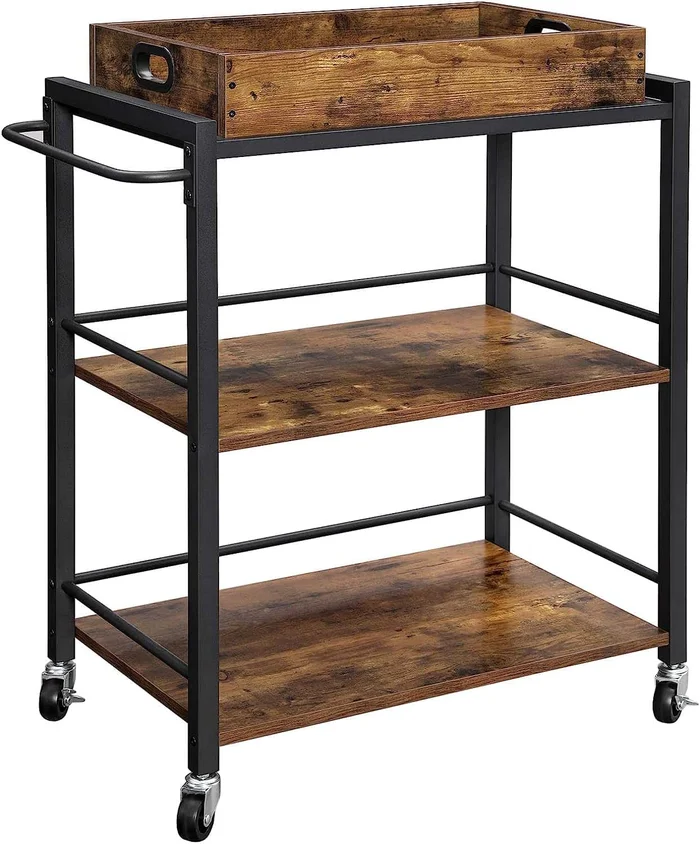 VASAGLE Industrial Bar Cart for The Home, Serving Cart with Wheels and Handle, Rustic Brown and Black ULRC72X