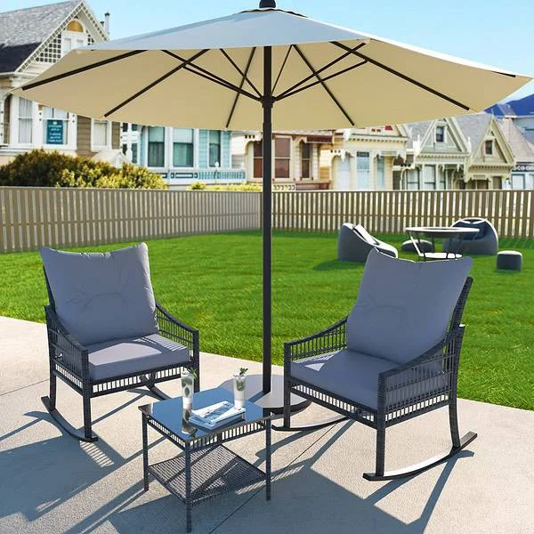 VEIKOUS 3-Piece Wicker Patio Conversation Set with Cushions