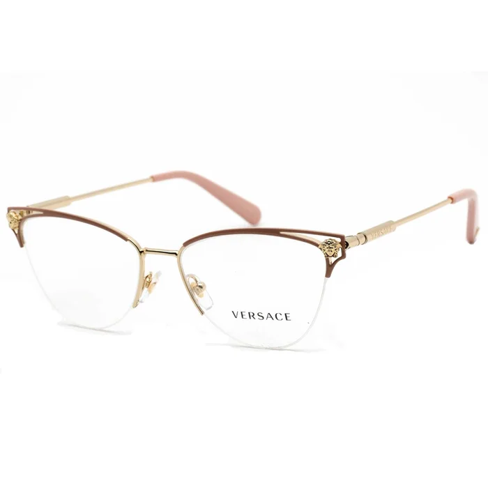 Versace Women’s Eyeglasses – Gold/Pink Cat Eye Metal Half Rim Frame | 0VE1280 1481