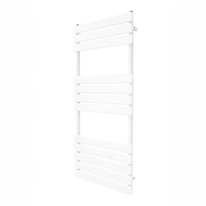 Vertical Towel Radiator Designer Flat Panel 1200mm x 500mm Bathroom Heated Rail Gloss White Central Heating Ladder Heater Wall Mounted Carbon Steel FREE Cleaning Brush Fixing Kit & Brackets
