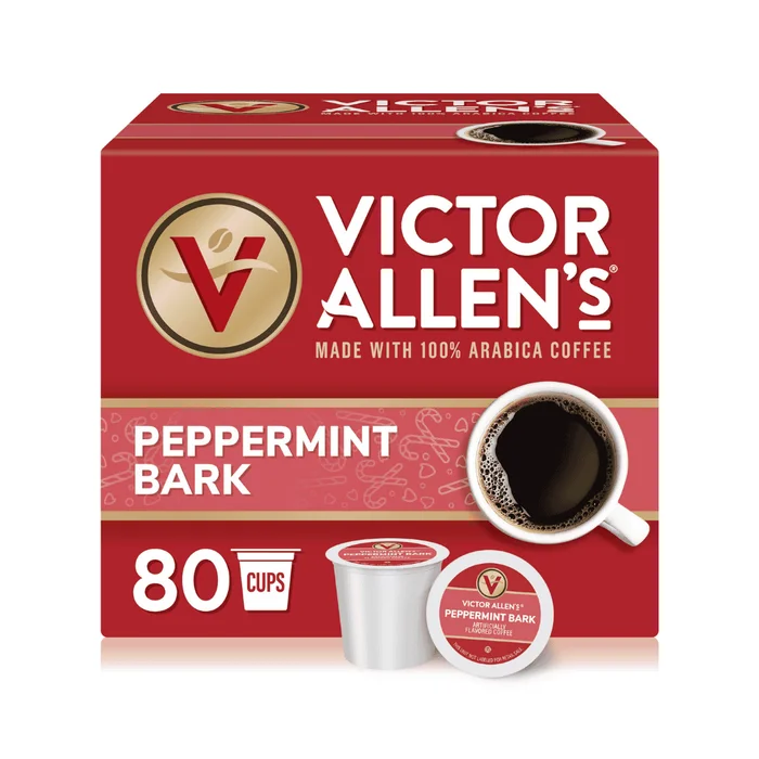 Victor Allen’s Coffee Peppermint Bark Flavored, Medium Roast, 80 Count, Single Serve Coffee Pods for Keurig K-Cup Brewers