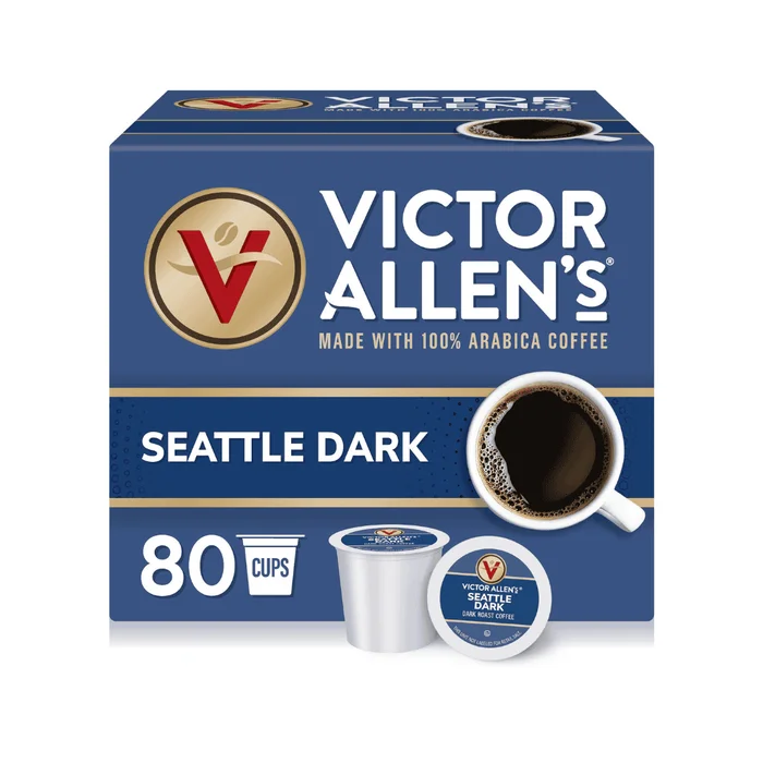 Victor Allen’s FG016441 coffee Seattle Blend, Dark Roast, 80Count Single Serve Coffee Pods for Keurig K Cup Brewers, Seattle Dark, 80Count