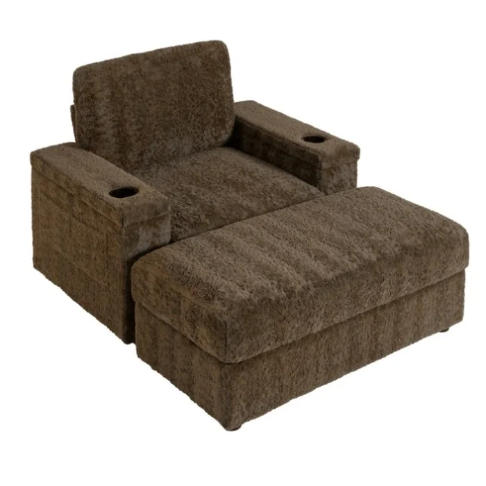 [Video]42″ Oversized Chaise Lounge Indoor,Faux Rabbit Fur Sofa Bed with Storage Ottoman and GL-N723P232726D