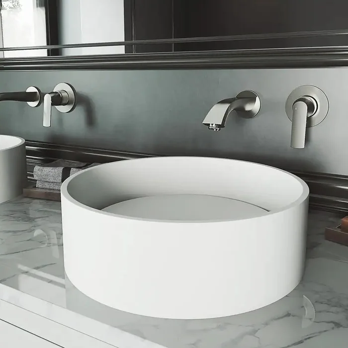 VIGO VG04016 Matte Stone Anvil Composite Round Vessel Bathroom Sink in White