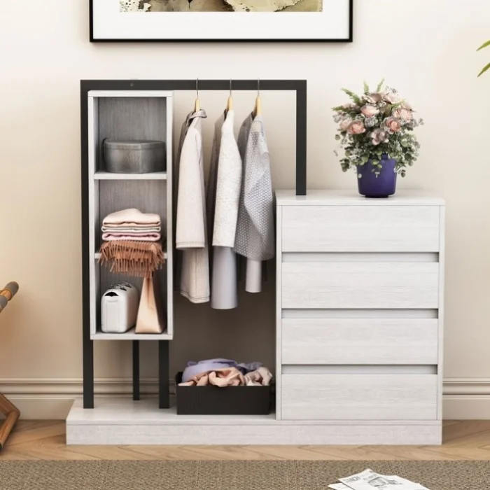 Wardrobe with 4 Drawers and 3 Shelves,White GL-N820P196888K