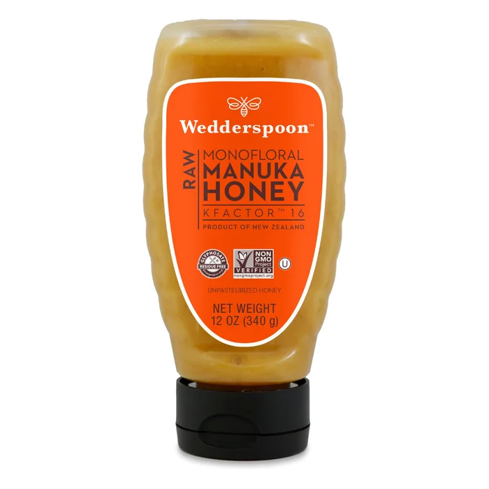 Wedderspoon Raw Premium Manuka Honey, KFactor 16, 12 Oz, Unpasteurized, Genuine New Zealand Honey, Multi-Functional