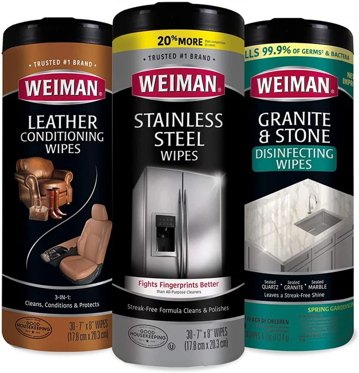 Weiman Wipes Variety, Stainless Steel, Leather 3 Pack – 90 Wipes