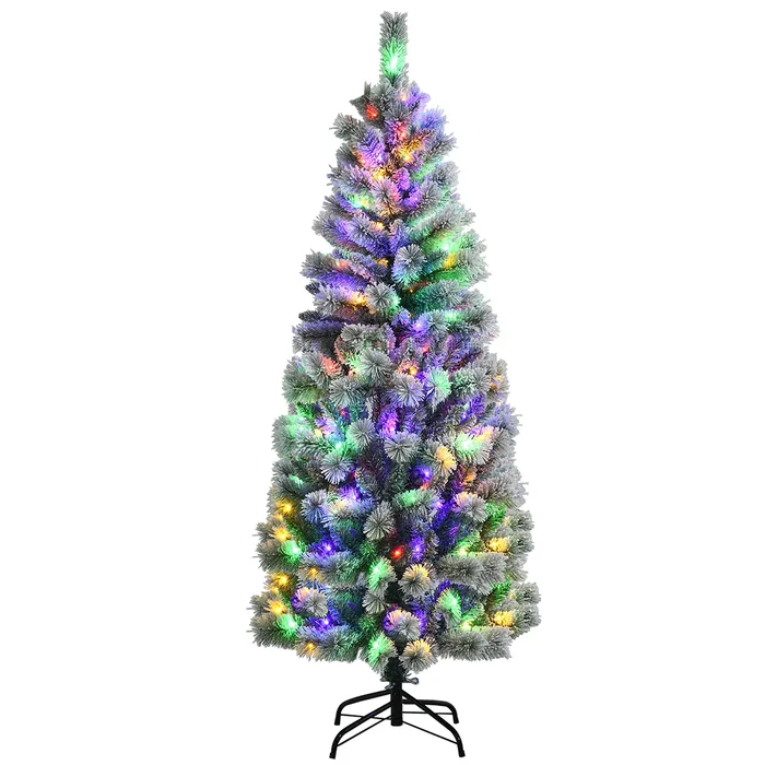 WELLFOR Remote Control Tree 6-ft Pre-lit Flocked Artificial Christmas Tree with Color Changing LED Lights