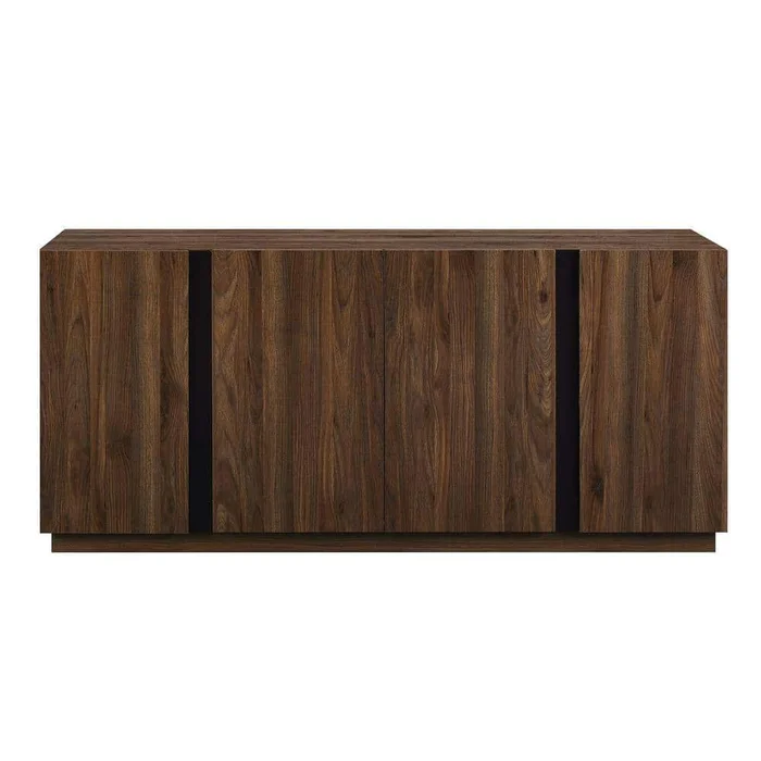 Welwick Designs Dark Walnut Wood and Metal Accent Modern 4-Door Sideboard