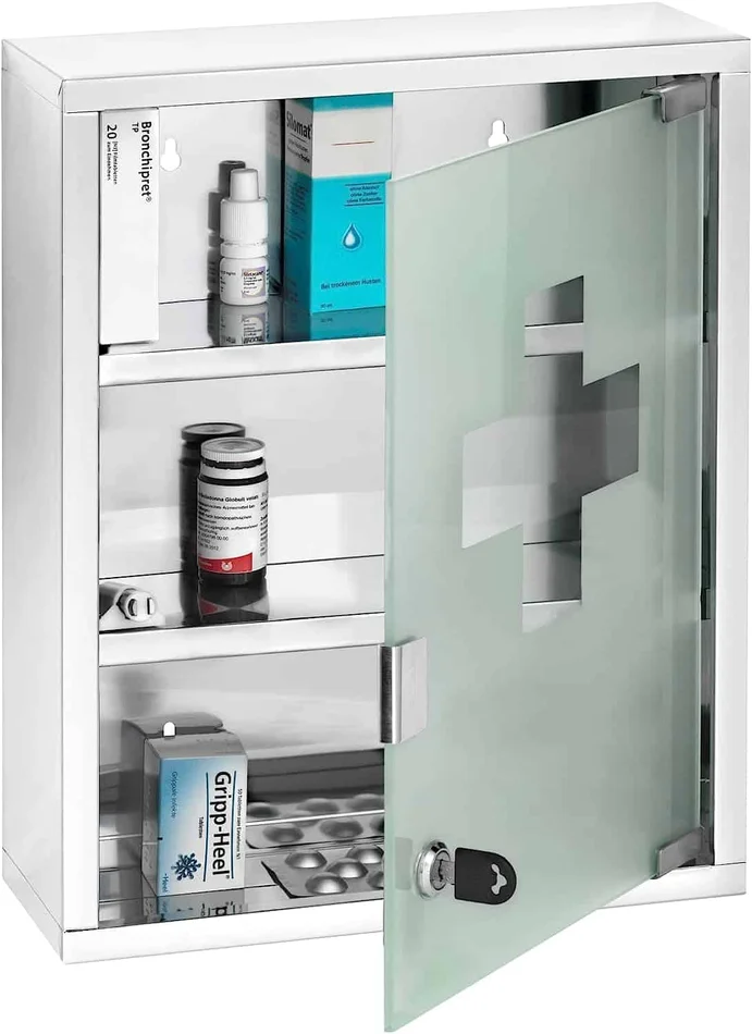 WENKO Medicine Cabinet with Lock, Wall mounted Bathroom Storage, Hanging Medical Cabinet