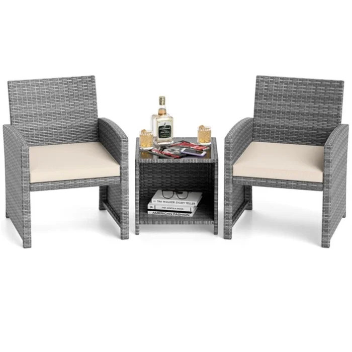 White 3 Pieces Patio Furniture Set with Tempered Glass Coffee 54671304